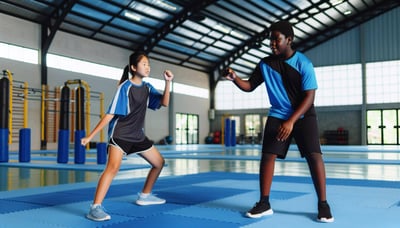 Jongeren rots en water training in gymzaal